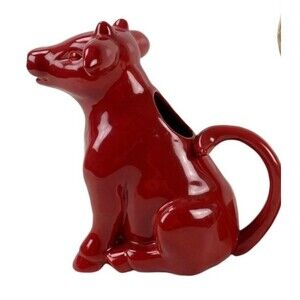 Vintage Red Cow Pitcher 11” Farmhouse Ceramic Cow Jug Country Kitchen Decor